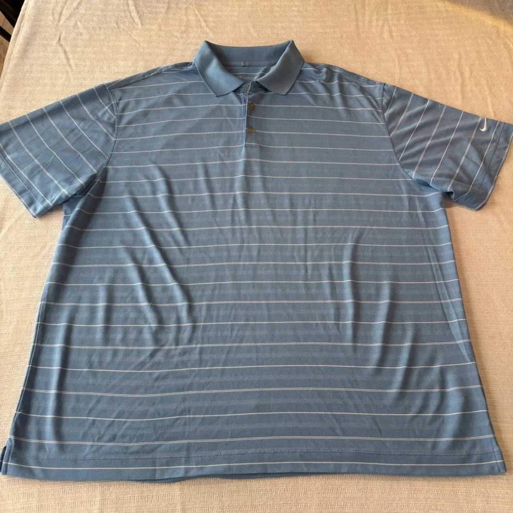 Nike Golf Mens XXL Dri-FIT Striped Polo‎ Shirt Blue White Short Sleeve RN56323